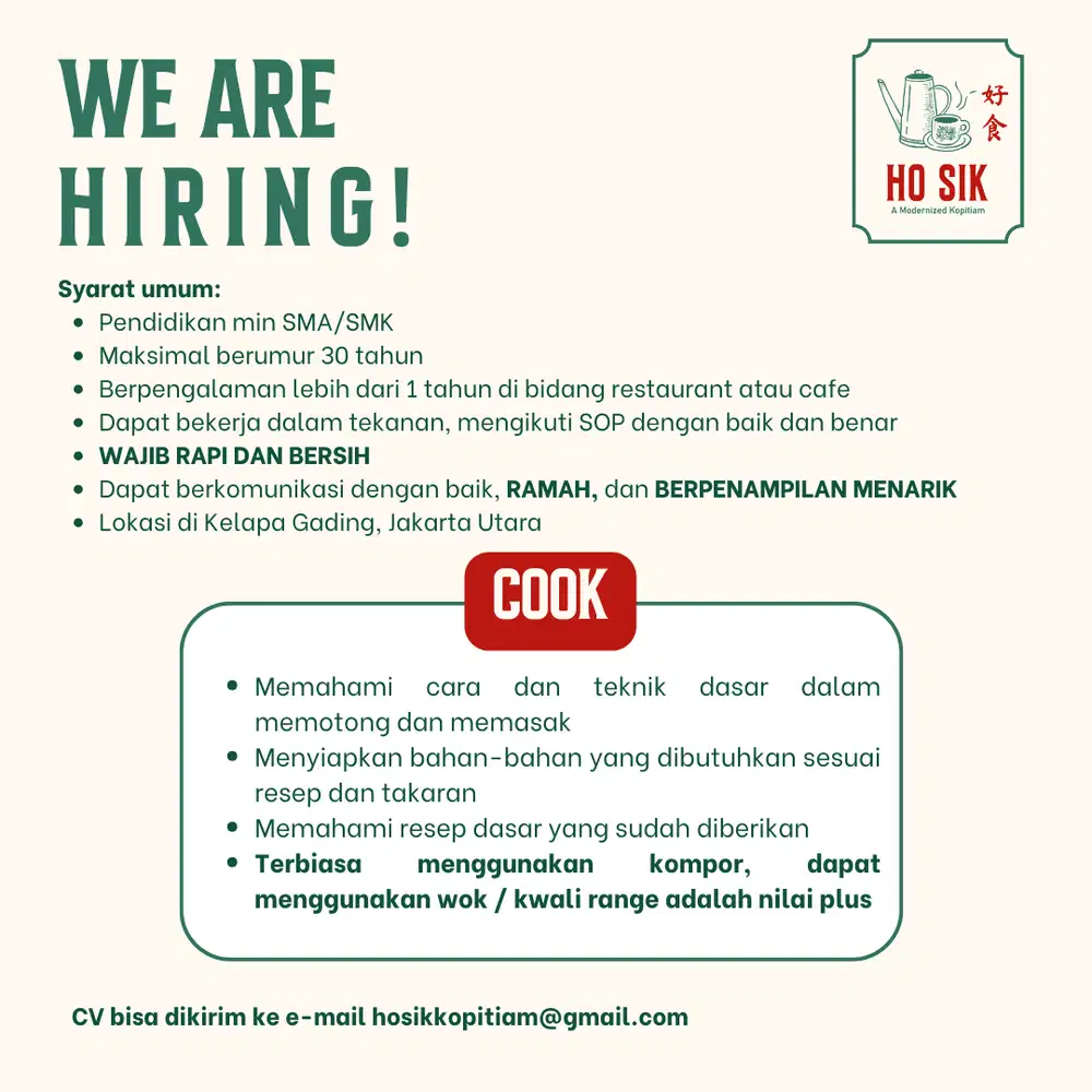 DIBUTUHKAN SEGERA COOK