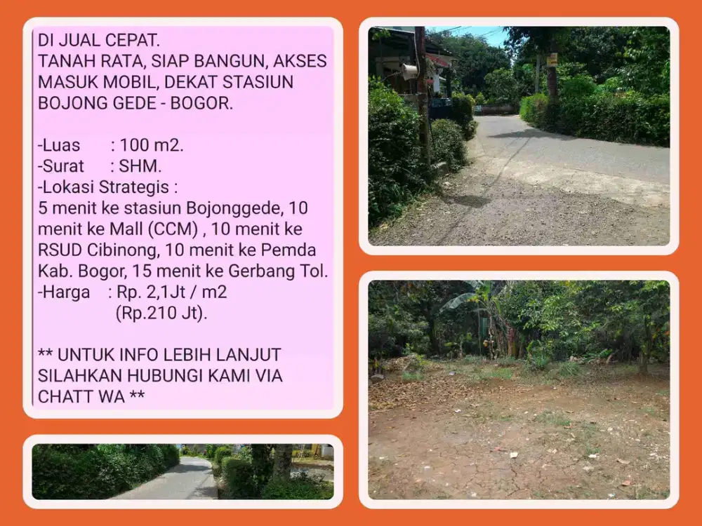 Tanah murah 100m2 SHM strategis Dekat stasiun di Bojonggede-Bogor.