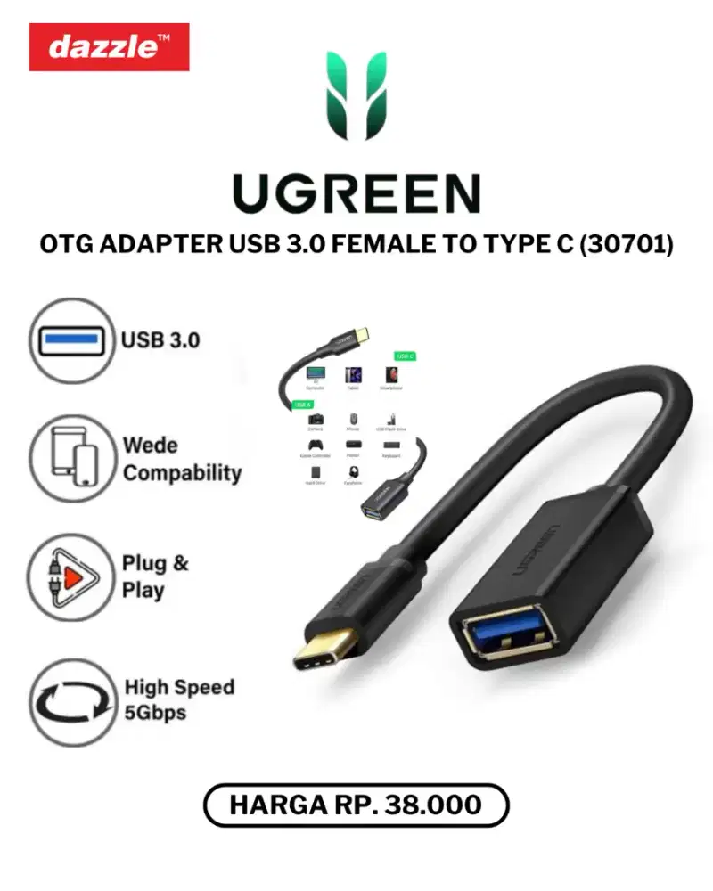 UGREEN OTG ADAPTER USB 3.0 FEMALE TO TYPE C (30701)