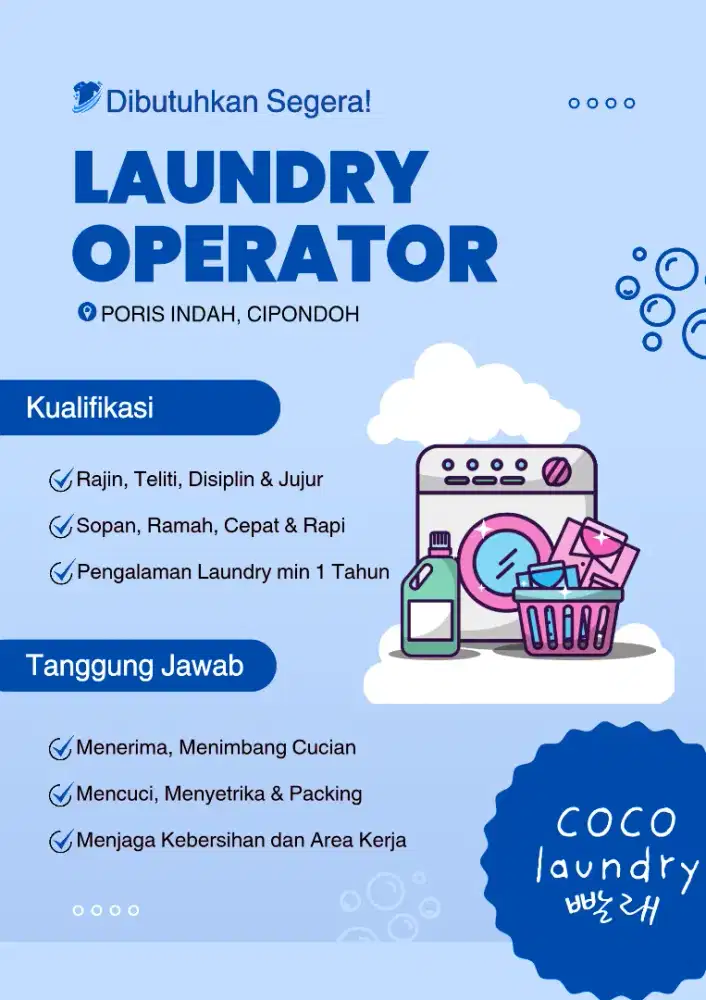 DIBUTUHKAN LAUNDRY OPERATOR