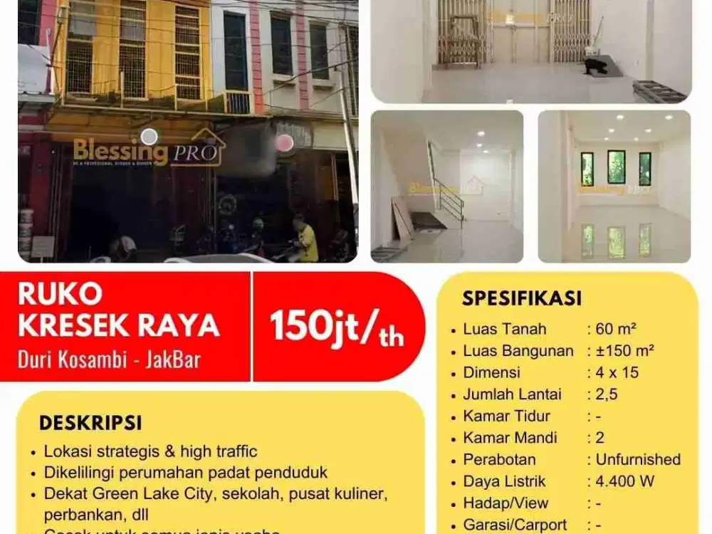 Disewakan ruko duri Kosambi Jakarta Barat