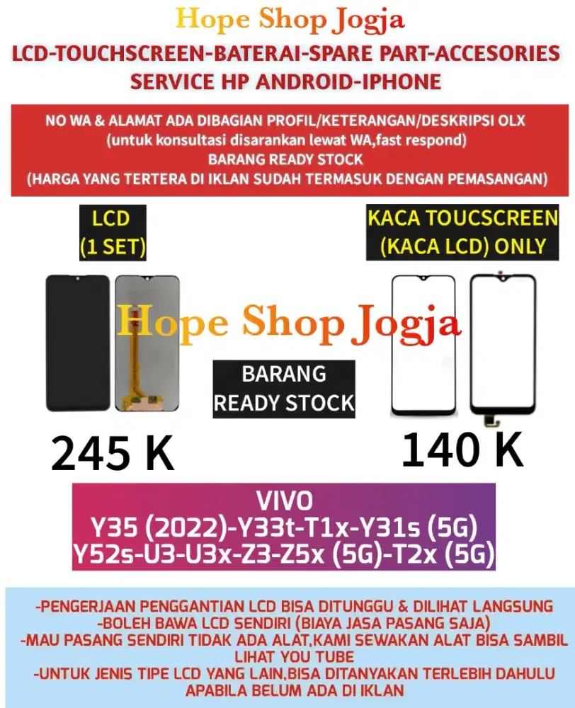 Touchscreen-Baterai-Lcd VIVO
Y35 (2022)-Y33t-T1x-Y31s (5G)
Y52s-U3