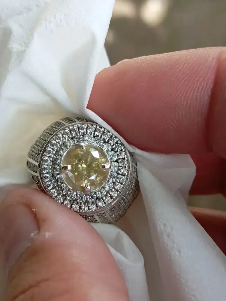 Natural diamond berlian eropa memo ring perak microsetting mewah