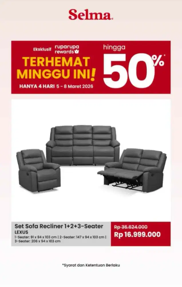 Kredit sofa recliner 321 hanya dengan KTP