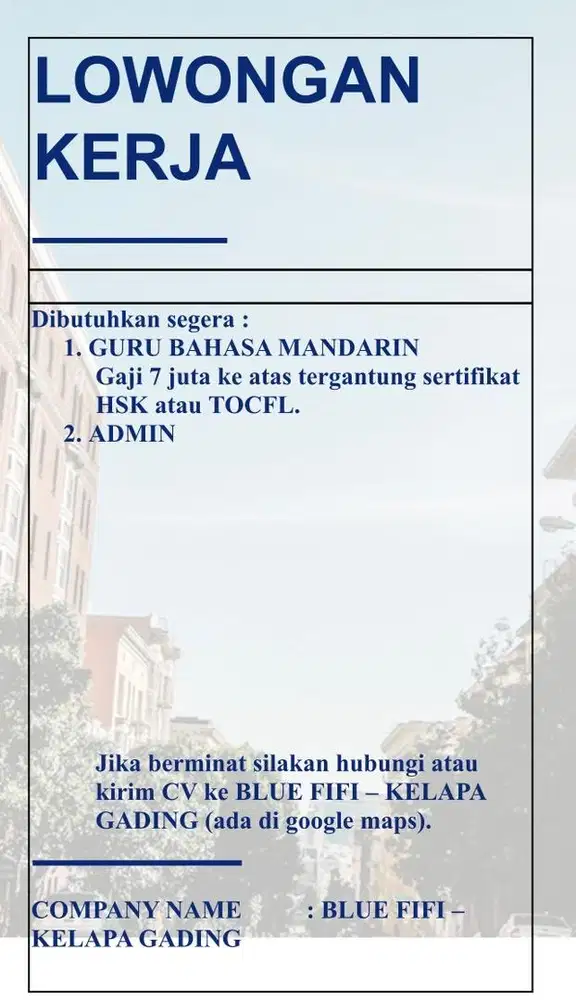 LOWONGAN KERJA - GURU MANDARIN - ADMIN