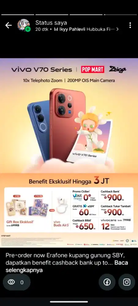 Khusus pre order vivo V70 dpatkan cashback bank up to 900ribu