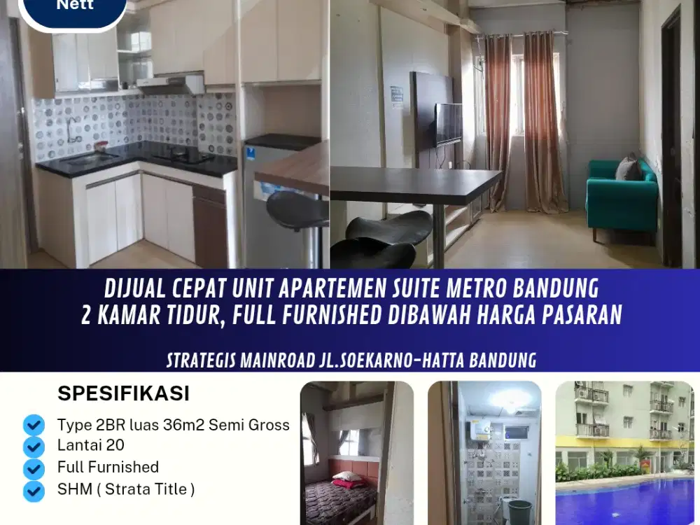 Dijual Cepat Unit Apartemen Suite Metro Bandung Siap Huni,
2 Kamar Tidur, Full Furnished, harga Dibawah Pasaran.

Strategis mainroad jl.Soekarno-hatta Bandung