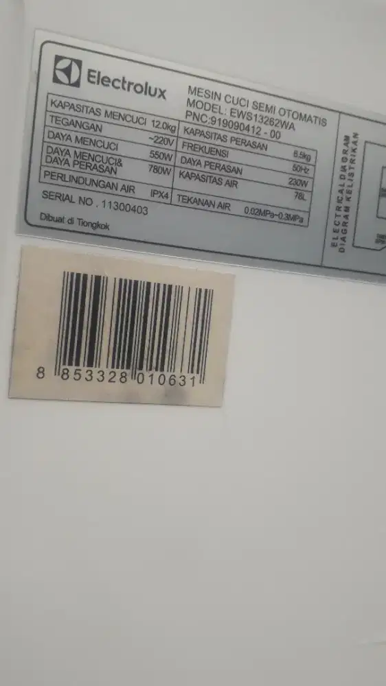 Mesin cuci elektrolux kapasitas 12kg
