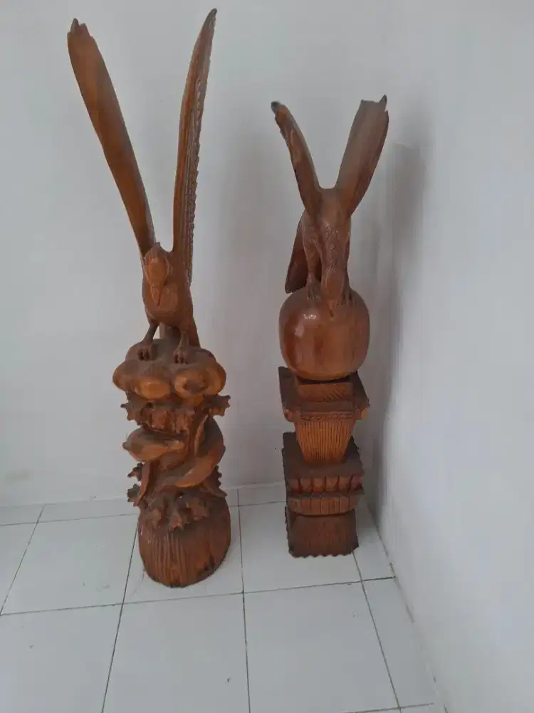 Jual patung burung pahat jati