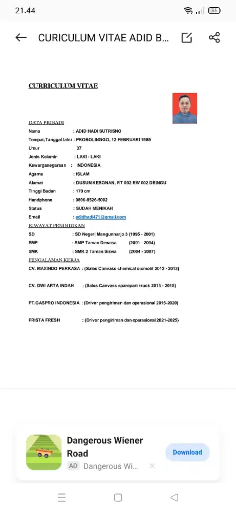 Cari lowongan pekerjaan Driver pribadi atau pengiriman