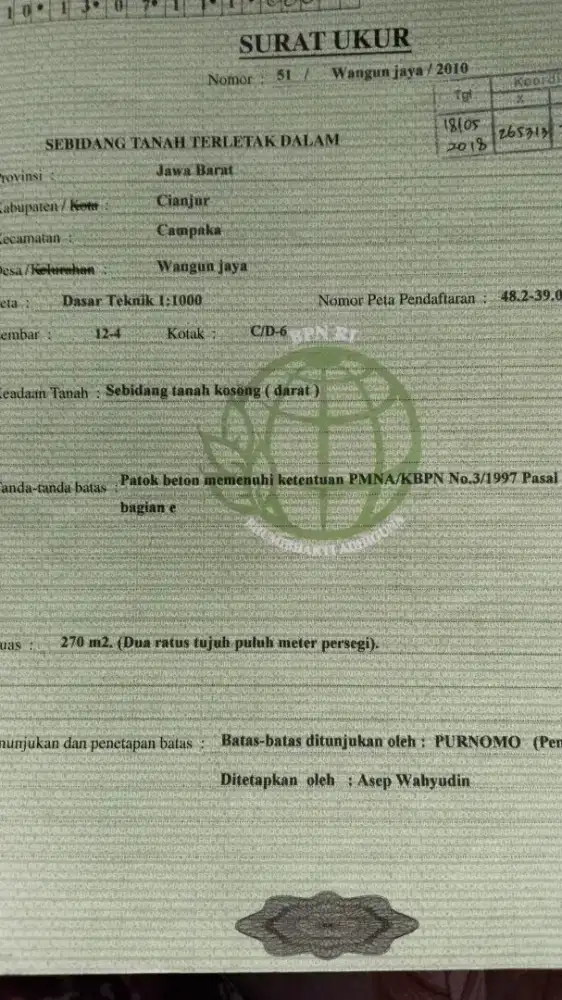 Tanah Kebun Luas Tanah +/- 300 meter