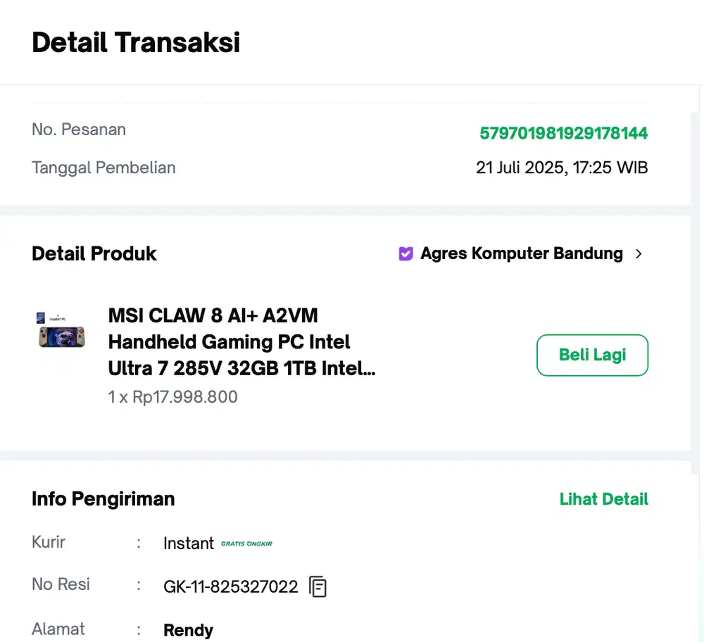 Ramadhan Sale MSI Claw 8 AI , Pembelian Juli 2025, Garansi Masih Panja