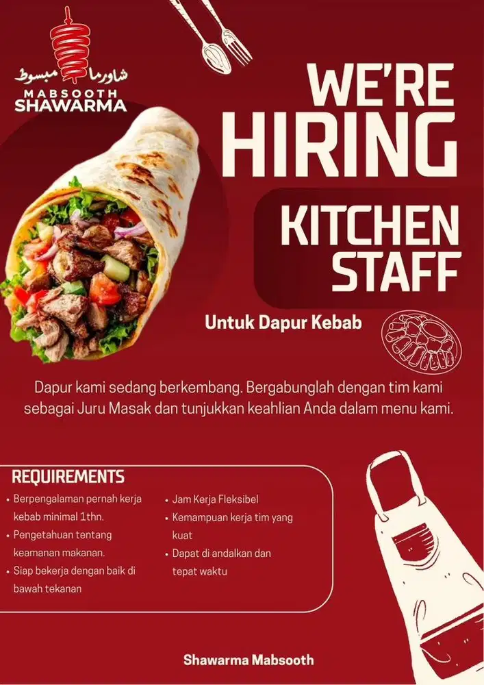 Di Cari Karyawan Kebab/Shawarma (minimal berpengalaman)