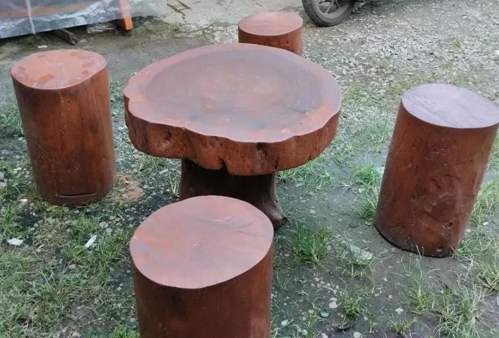 Meja kursi taman teras kayu utuh antik alami