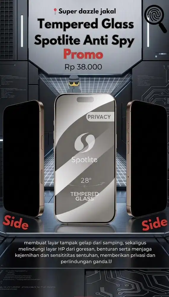 Tempered Glass Spotlite Anti Spy