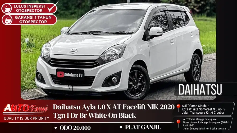 KM 20RB  Daihatsu Ayla 1.0 X AT Facelift NIK 2020 Tgn 1 Dr Br White On