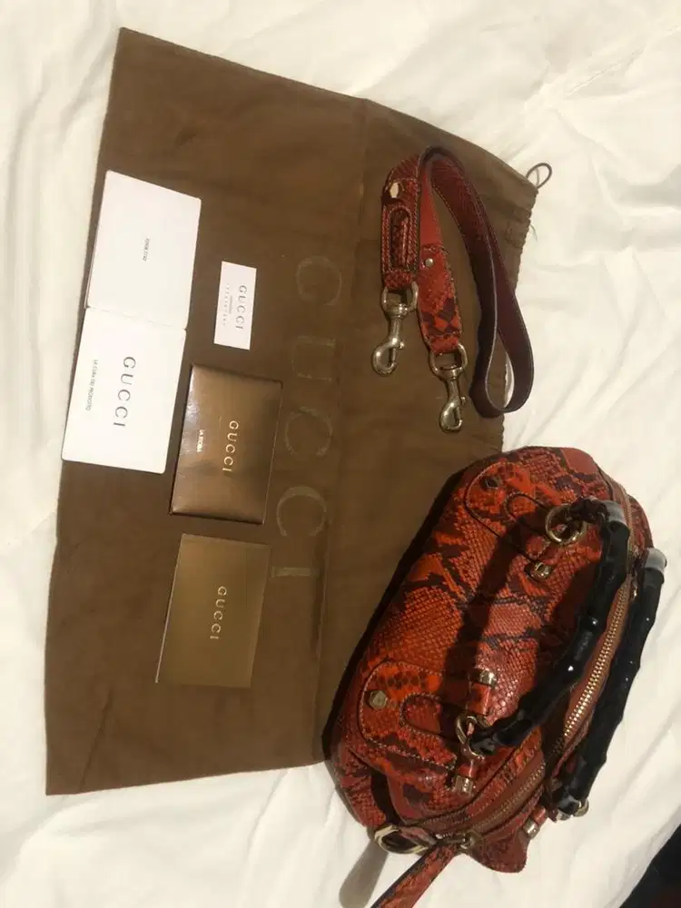 Tas Bag Gucci red Snakeskin Bamboo Handle Women’s Bag