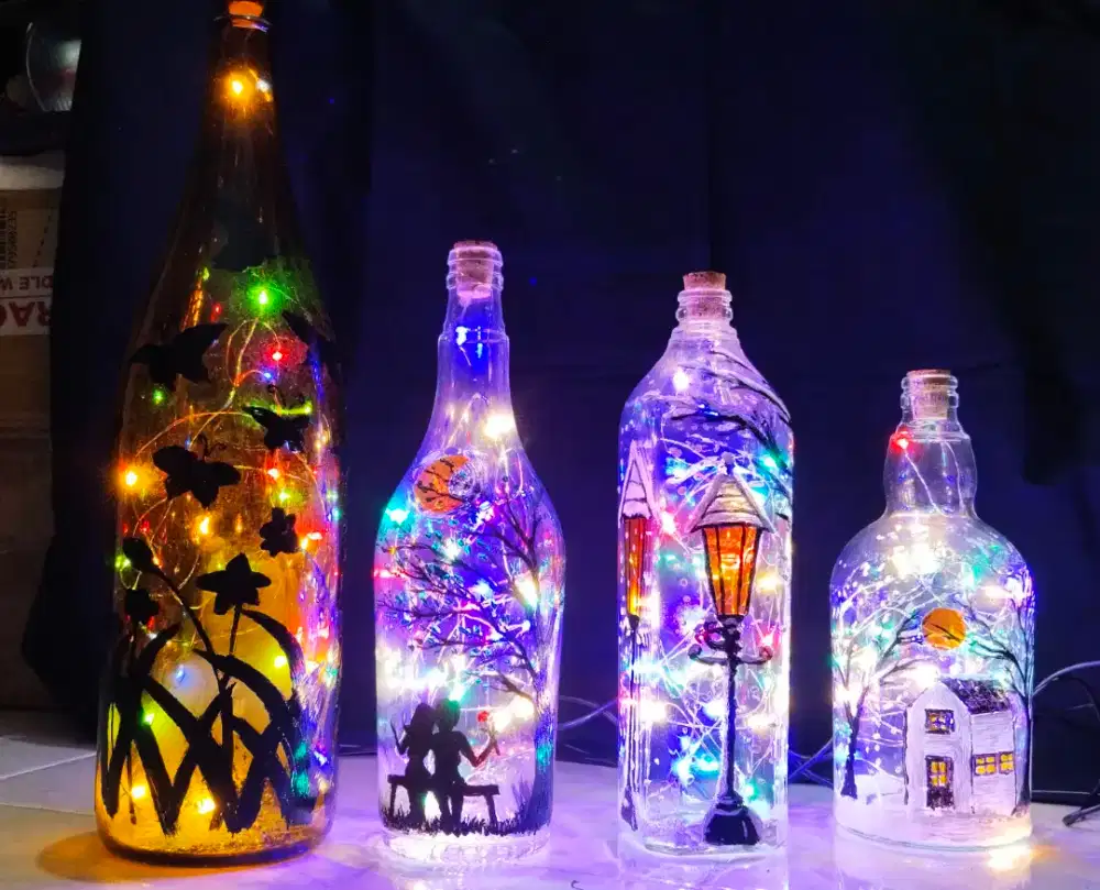 Lampu tidur dekorasi dari botol bekas lawas jadul antik vintage