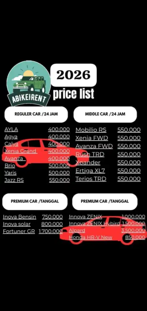 Rental mobil atau motor