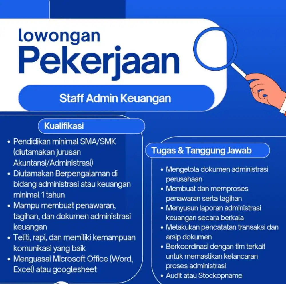 Lowongan kerja staf administrasi