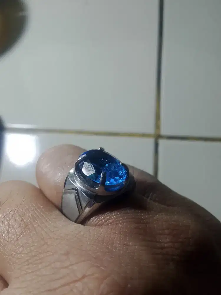 Batu blue topaz swiss ring monel doff sz 9