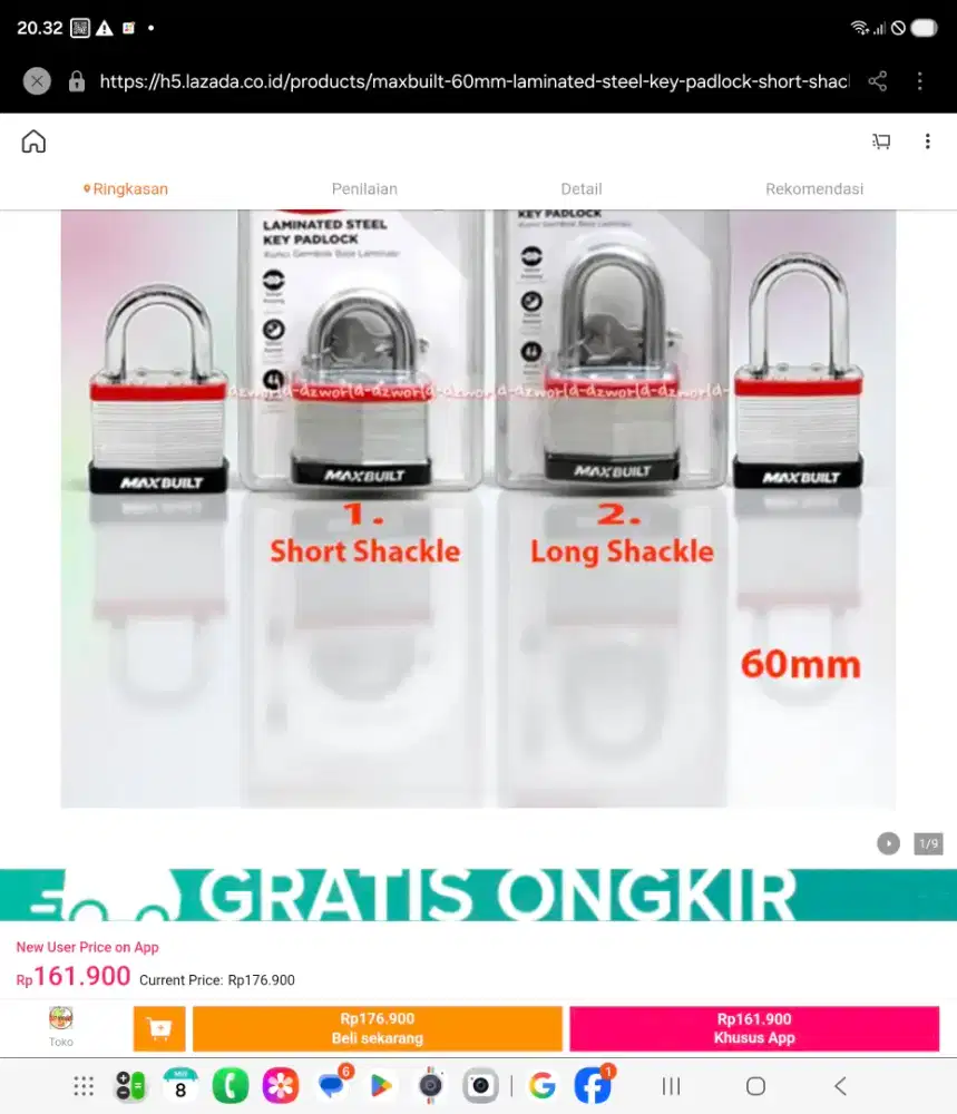 Jual murah gembok baja besi kuat kunci 3 merk ACE asli ori pabrikan