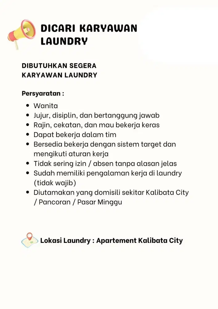 DICARI KARYAWAN LAUNDRY
