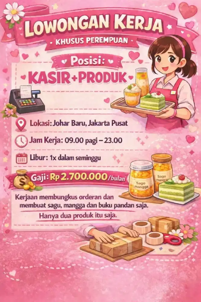 Lowongan kasir + produk khusus perempuan