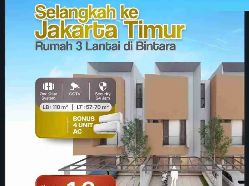 Jual Rumah Baru 3 Lantai SIAP HUNI Dkt Pintu Toll Becak Kayu Bintara Jaya Bekasi Barat