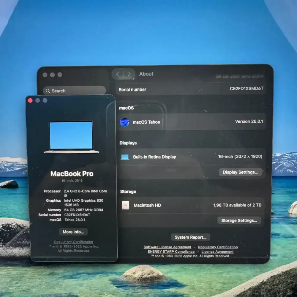 Macbook Pro 2019 layar 16 Inch Ram 64 Ssd 2 Tb Core I9 lengkap