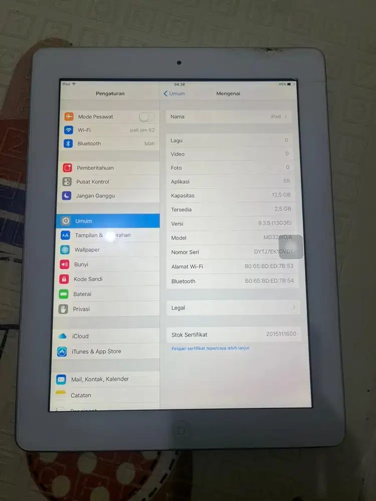 Ipad 2 kapasitas 16 GB wifi
