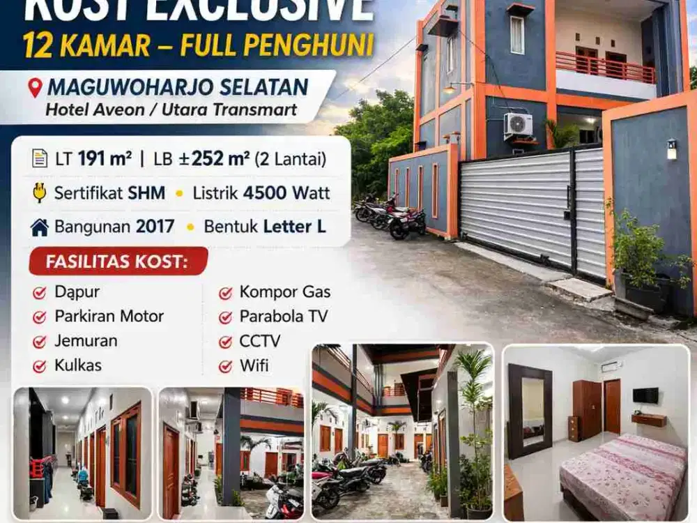 Kost Exclusive 12 Kamar Full Penghuni Dekat Transmart Maguwoharjo – SHM, Siap Investasi