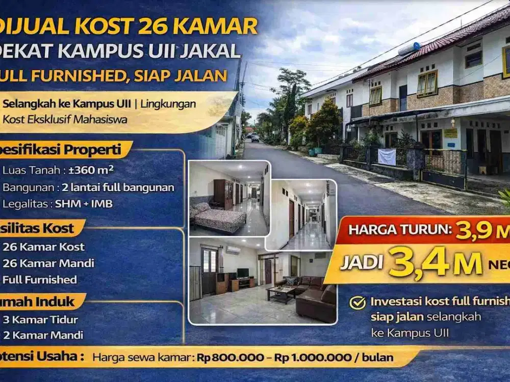 Kost 26 Kamar Dekat Kampus UII Jakal – Full Furnished, Siap Jalan