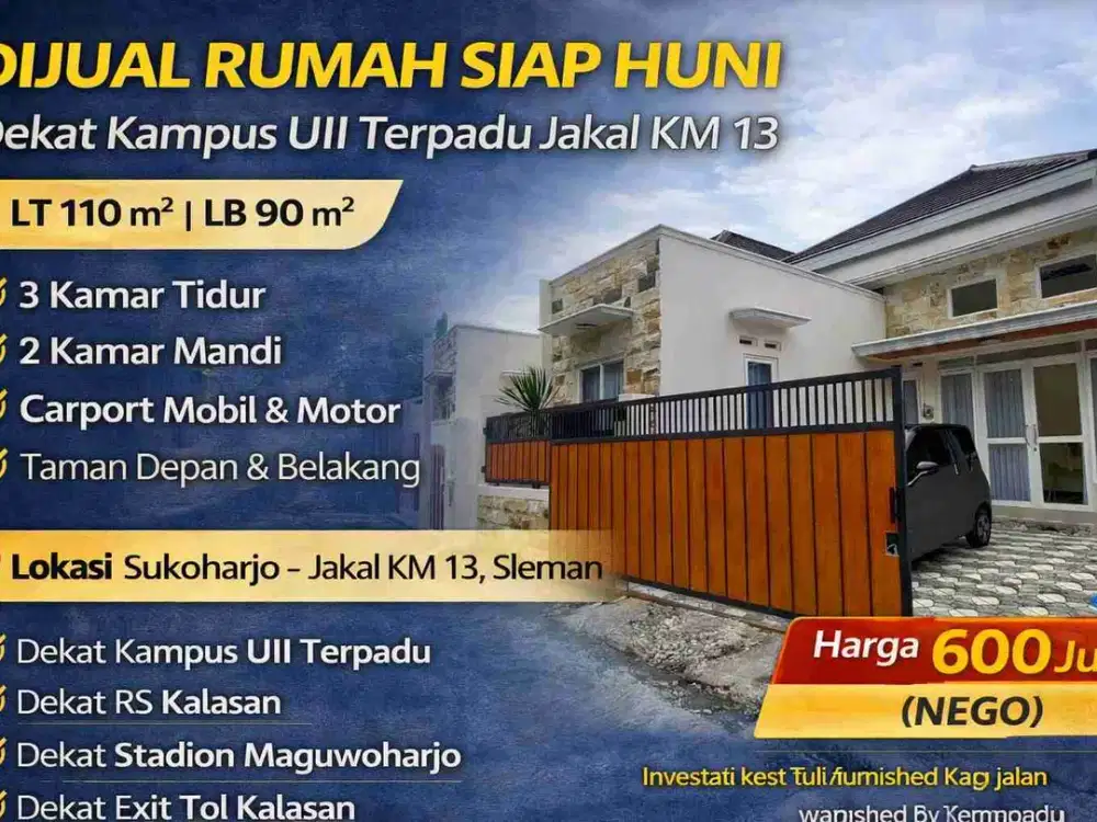 Rumah Siap Huni Dekat Kampus UII Terpadu Jakal KM 13 – Harga 600 Juta