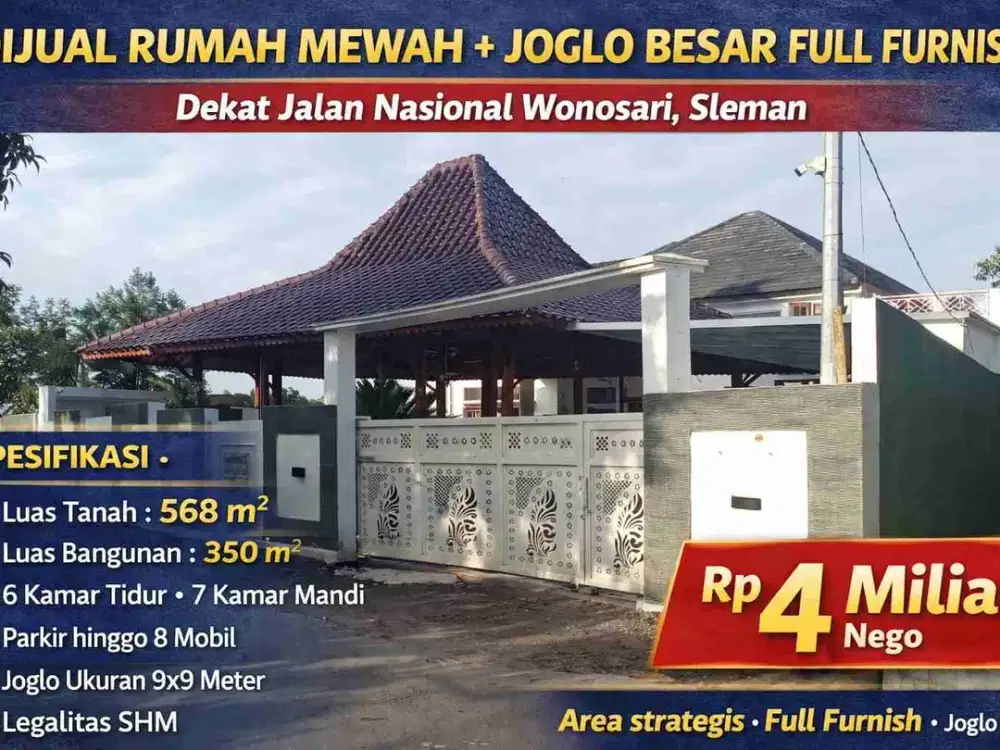 Rumah Mewah + Joglo Besar Full Furnish Dekat Jalan Nasional Wonosari Sleman