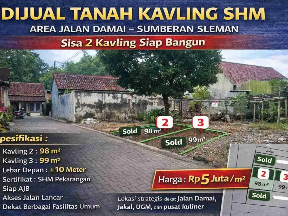 Dijual Tanah Kavling SHM Area Jalan Damai Sumberan – Dekat Jakal & UGM
