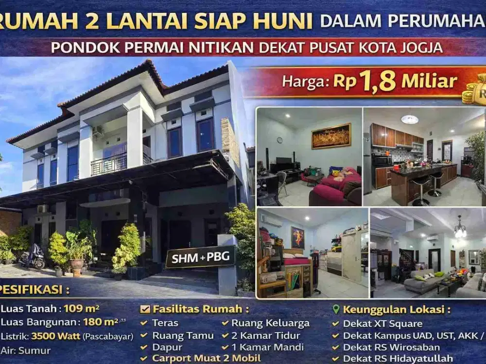 Rumah 2 Lantai Siap Huni Dalam Perumahan – Pondok Permai Nitikan Dekat Pusat Kota Jogja