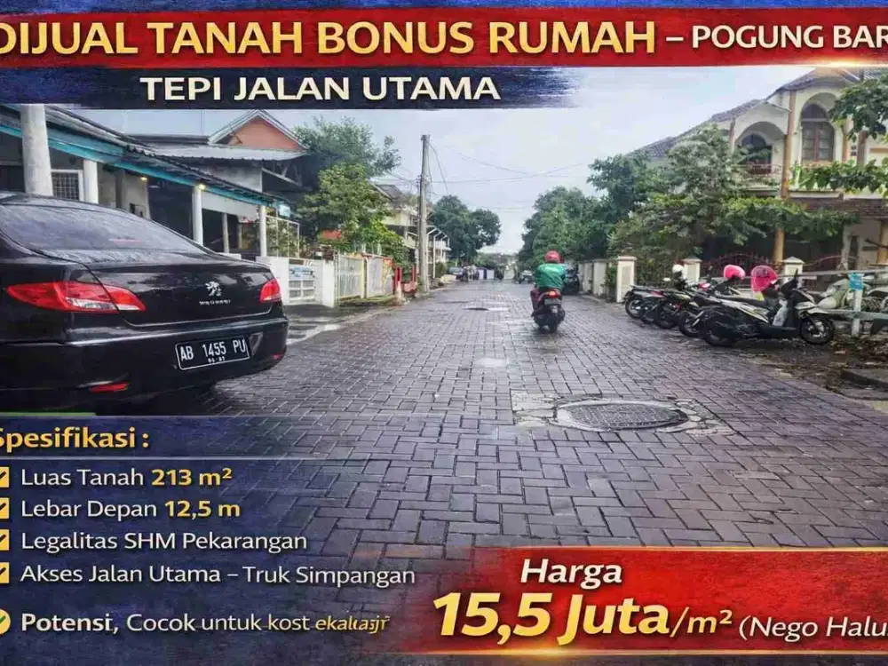 DIJUAL TANAH BONUS RUMAH – POGUNG BARU TEPI JALAN UTAMA