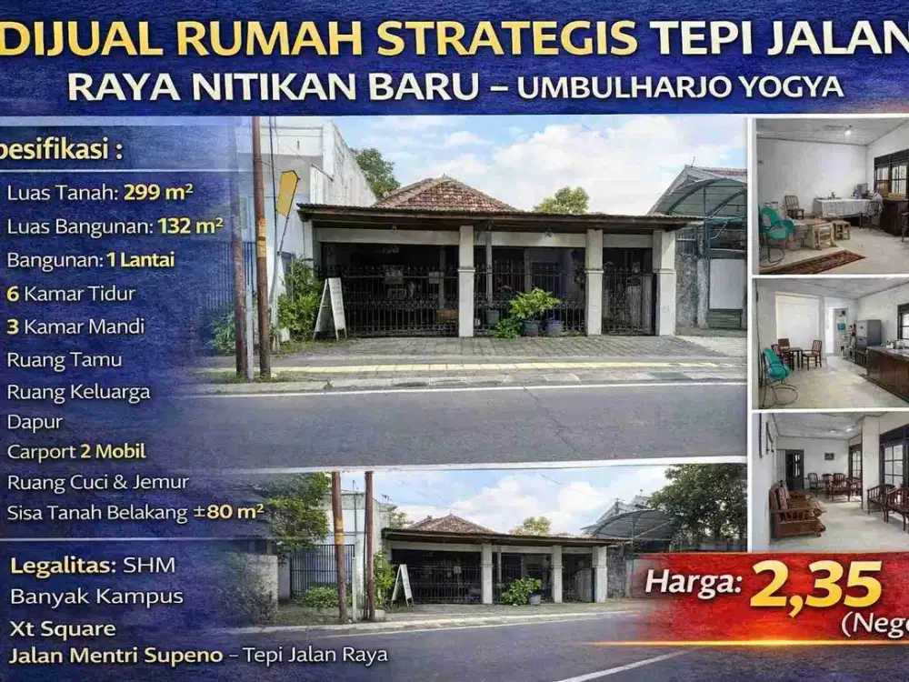 Dijual Rumah Strategis Tepi Jalan Raya Nitikan Baru – Umbulharjo Yogya