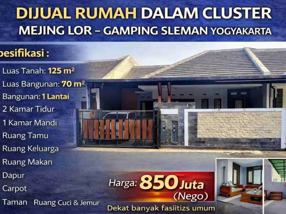 Dijual Rumah Dalam Cluster Mejing Lor Gamping – Sleman