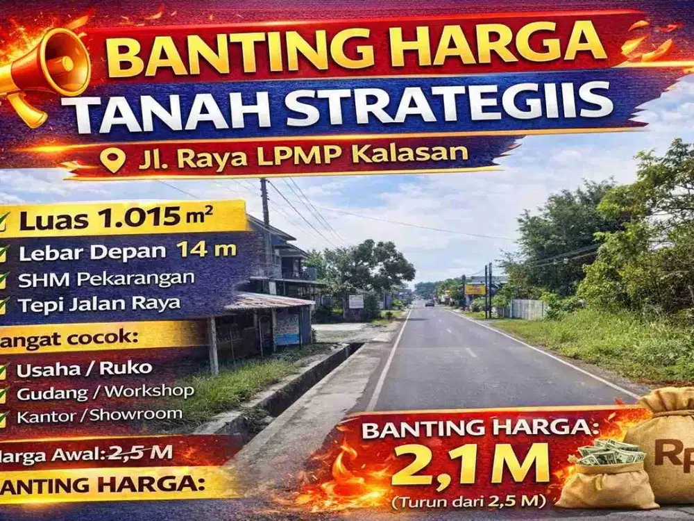 BANTING HARGA! Tanah Strategis Tepi Jalan Raya LPMP Kalasan