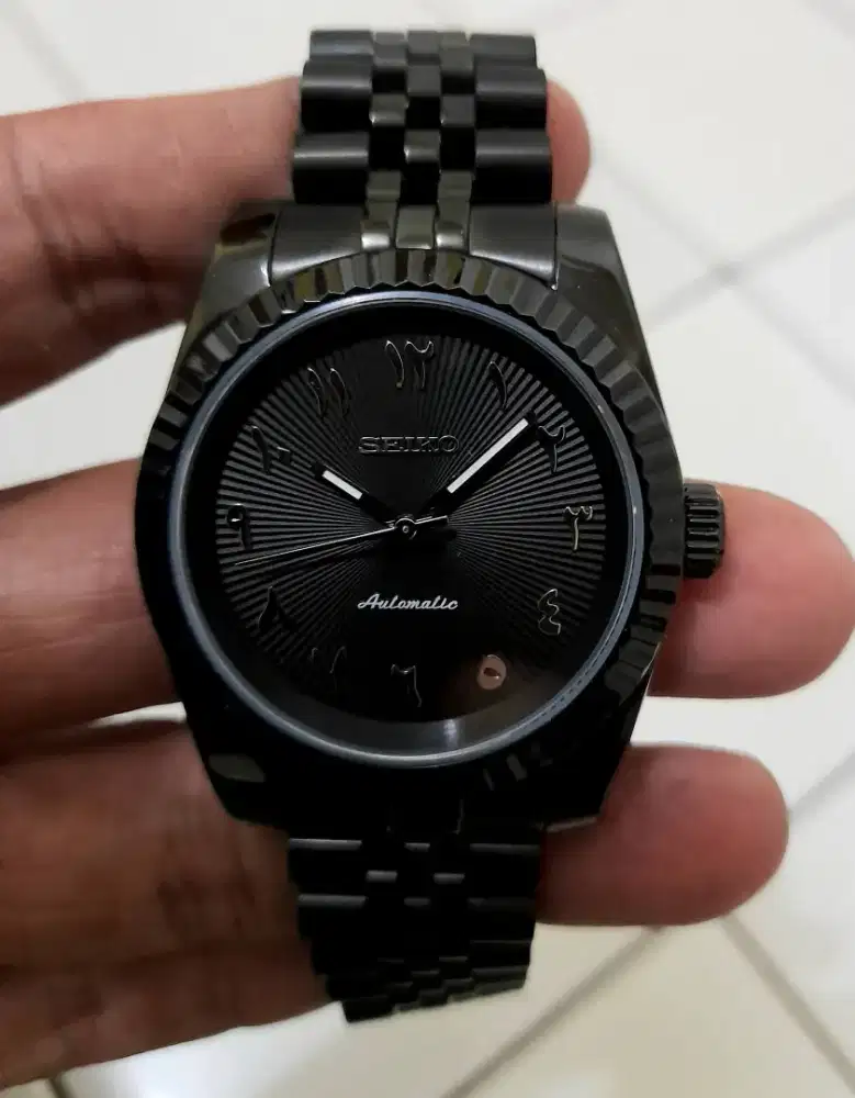 Seiko mod black datejust arabic dial nh35 automatic