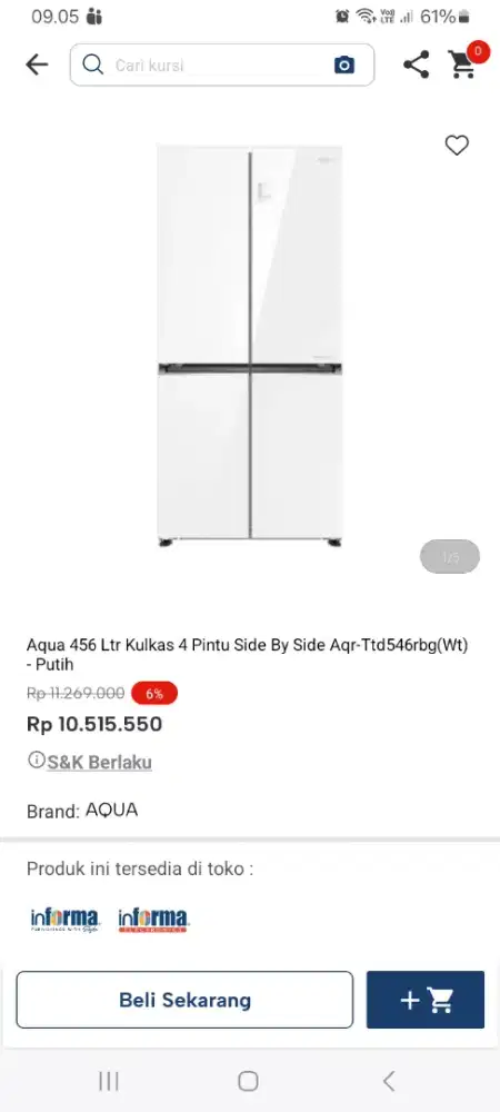 PROMO KREDIT AQUA 456 LTR KULKAS 4 PINTU SBS