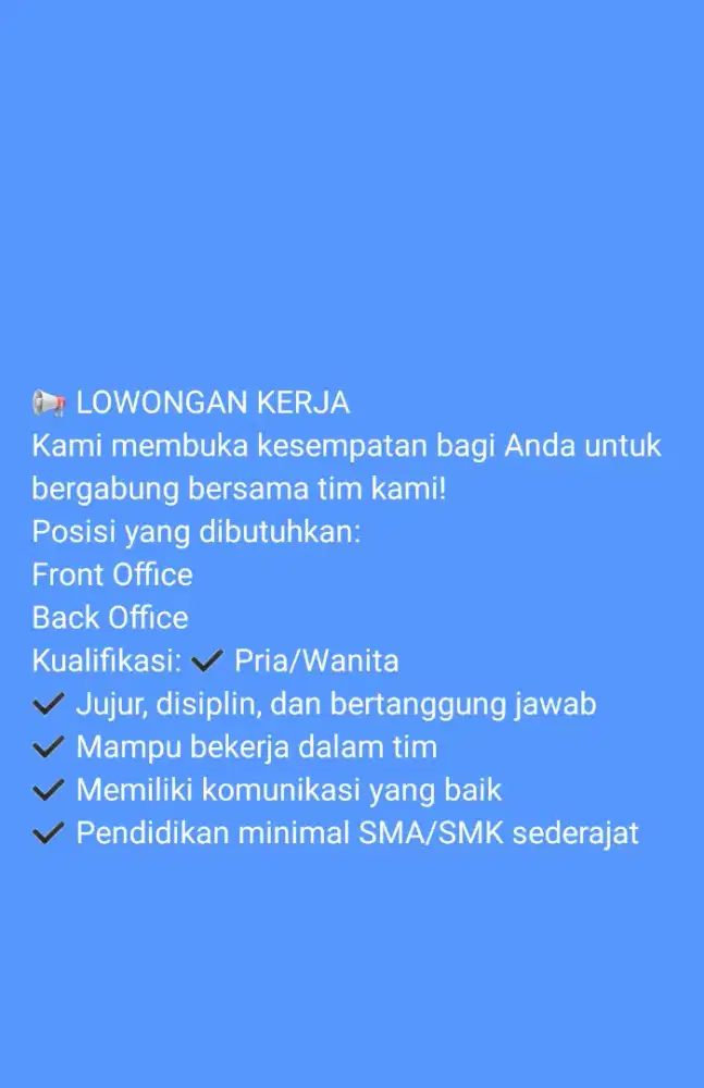DI BUKAK LOWONGAN KERJA MEDAN