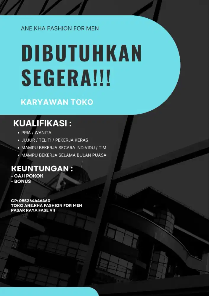 Dibutuhkan Segera Karyawan Toko