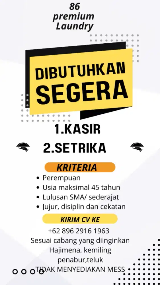 DIBUTUHKAN SEGERA