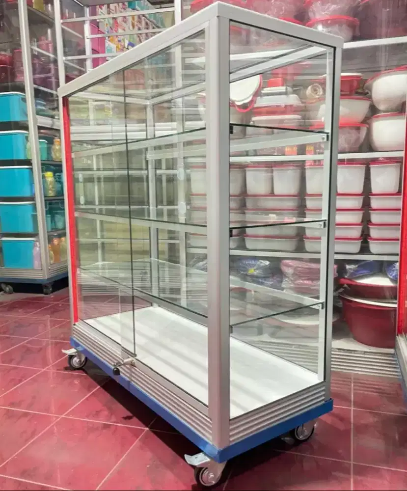 Etalase Toko Panjang 1Mx1M Pake RODA BESAR & Kunci