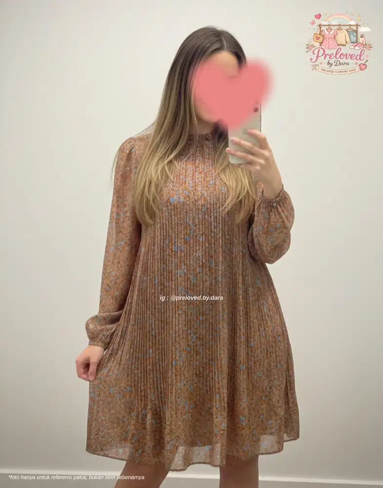 Long Sleeved Pleated Chiffon Dress