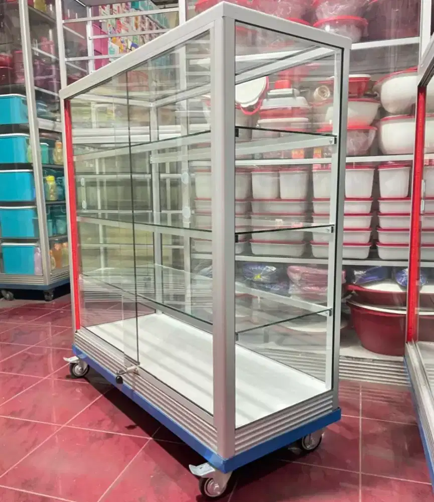 Etalase Panjang 1Mx1M Pake RODA BESAR & Kunci