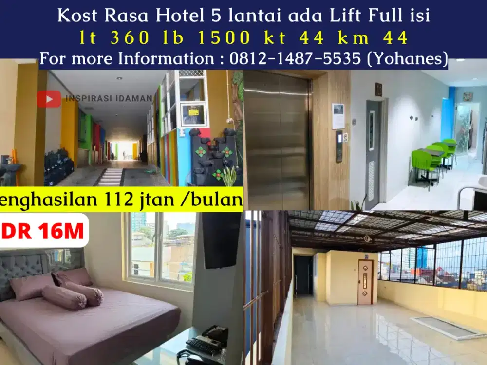 Kost Rasa Hotel 5 Lantai 44 KT Ada Lift Full Isi Gunung Sahari Jakpus
